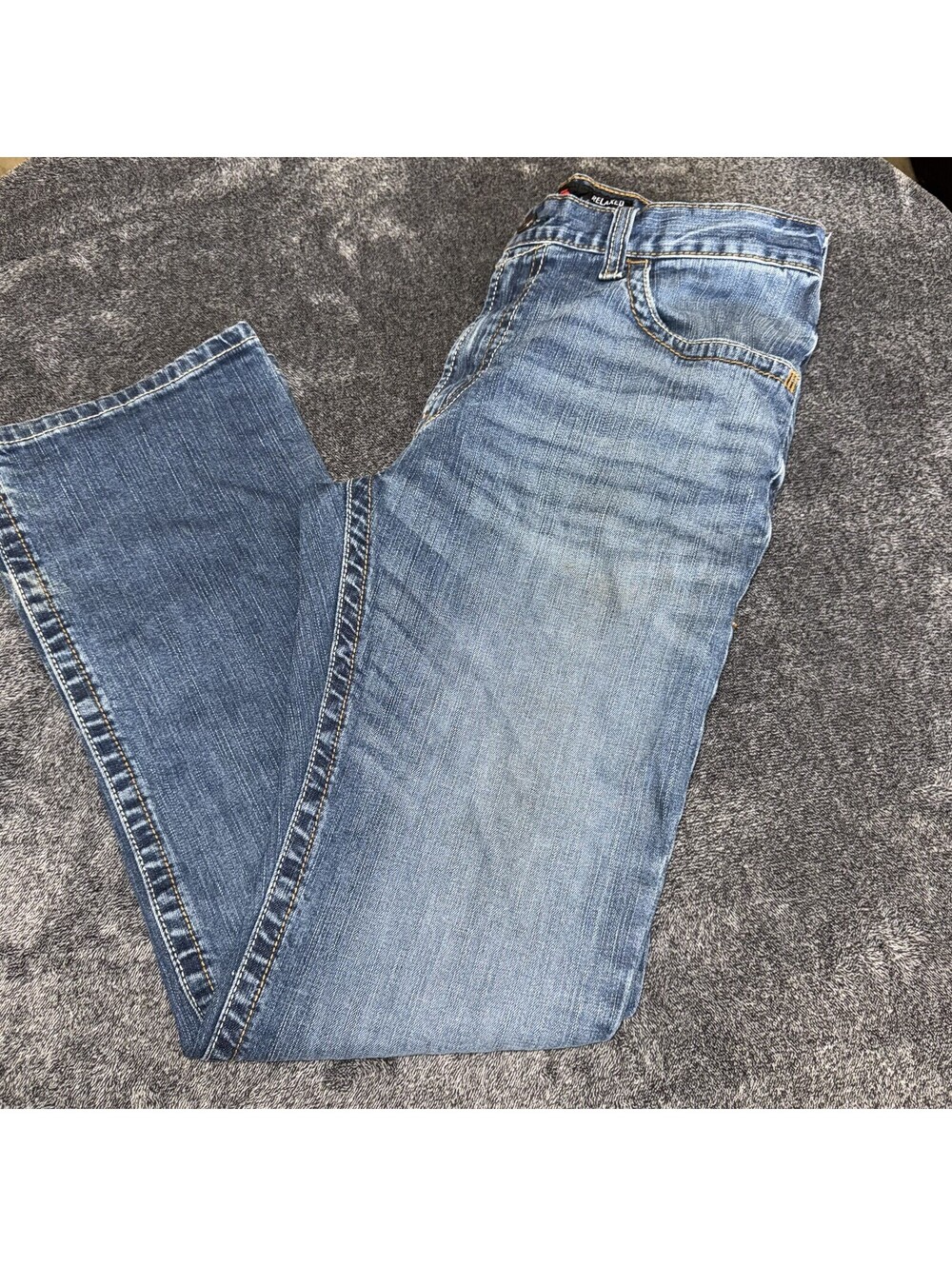 Ariat M4 Low Rise Bootcut Jeans Men's 34x36 Blue Distressed Ripped Workwear